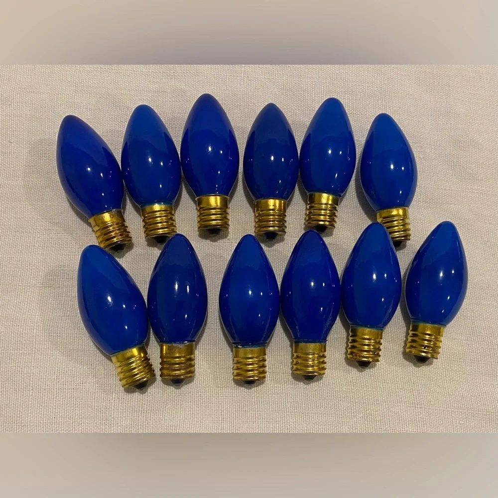 Vintage Christmas blue incandescent light bulbs - holidays / Hanukkah #1 -12